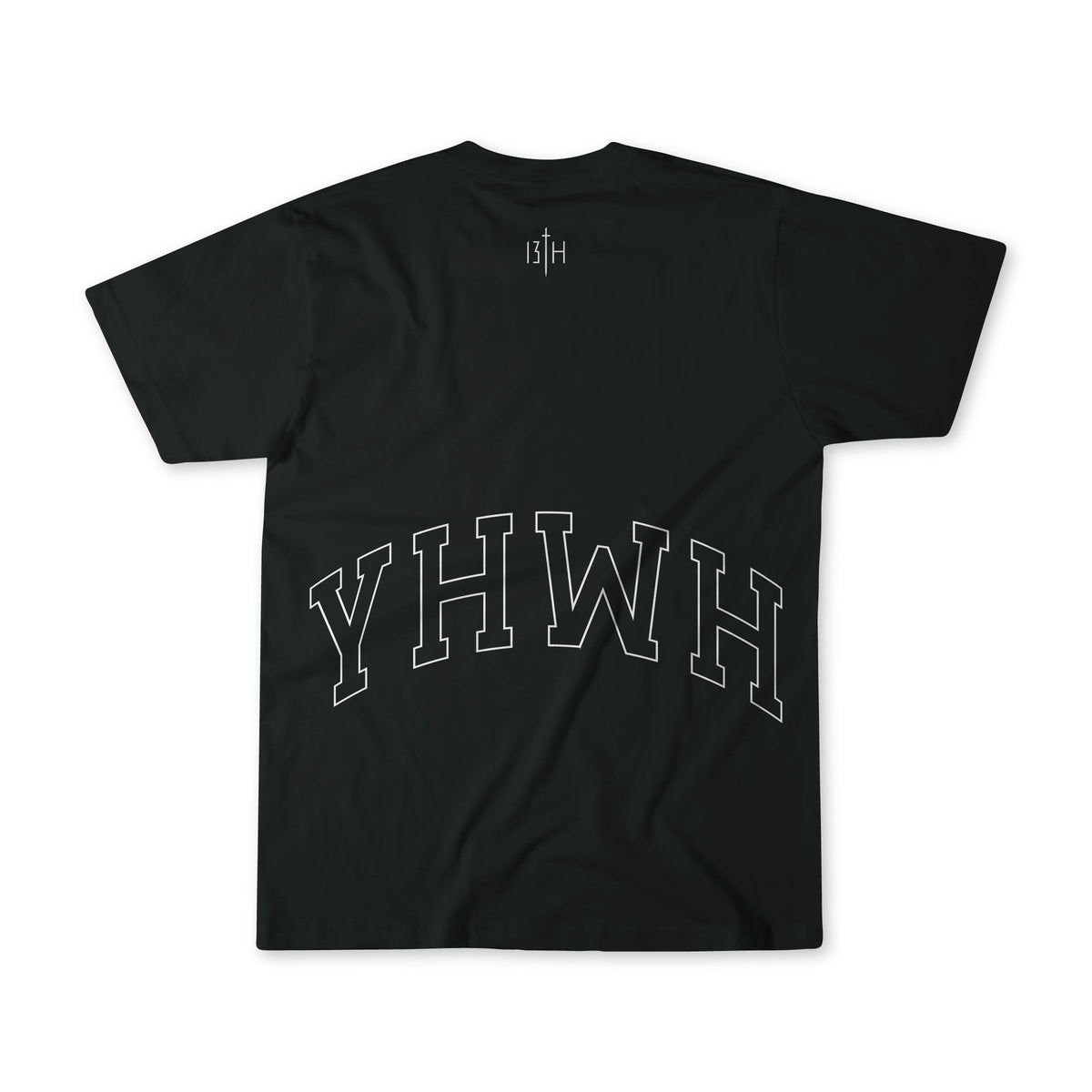 Oversized black T-shirt with large YHWH graphic on front