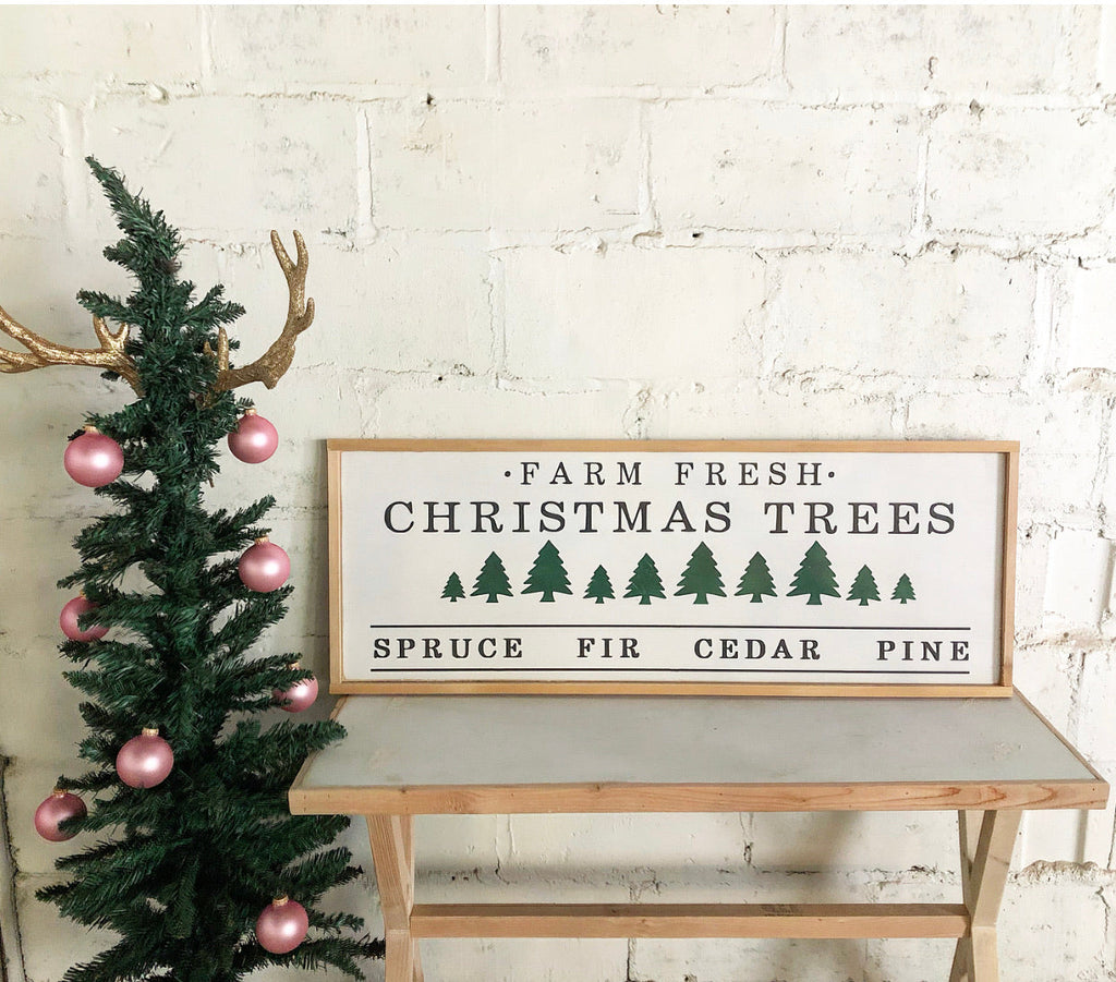 Framed Christmas tree quote sign: Farm Fresh Christmas Trees with tree lineup