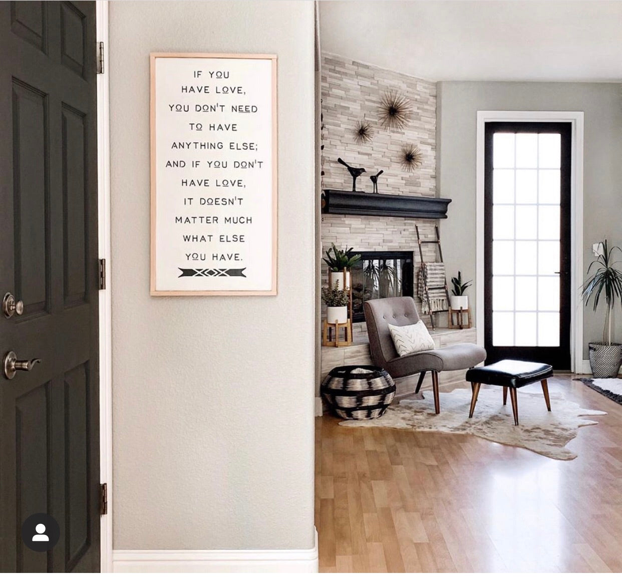 Framed farmhouse quote wood sign with black lettering on off-white background