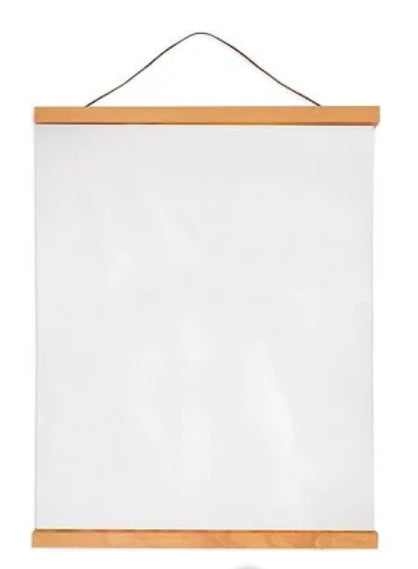 Framed wooden wall sign with hanging cord and empty white panel