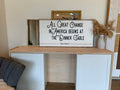 Rectangular wood wall sign with quote: “All Great Change in America Begins…”