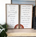 Pair of framed wall signs with printed poem text and rainbow arches