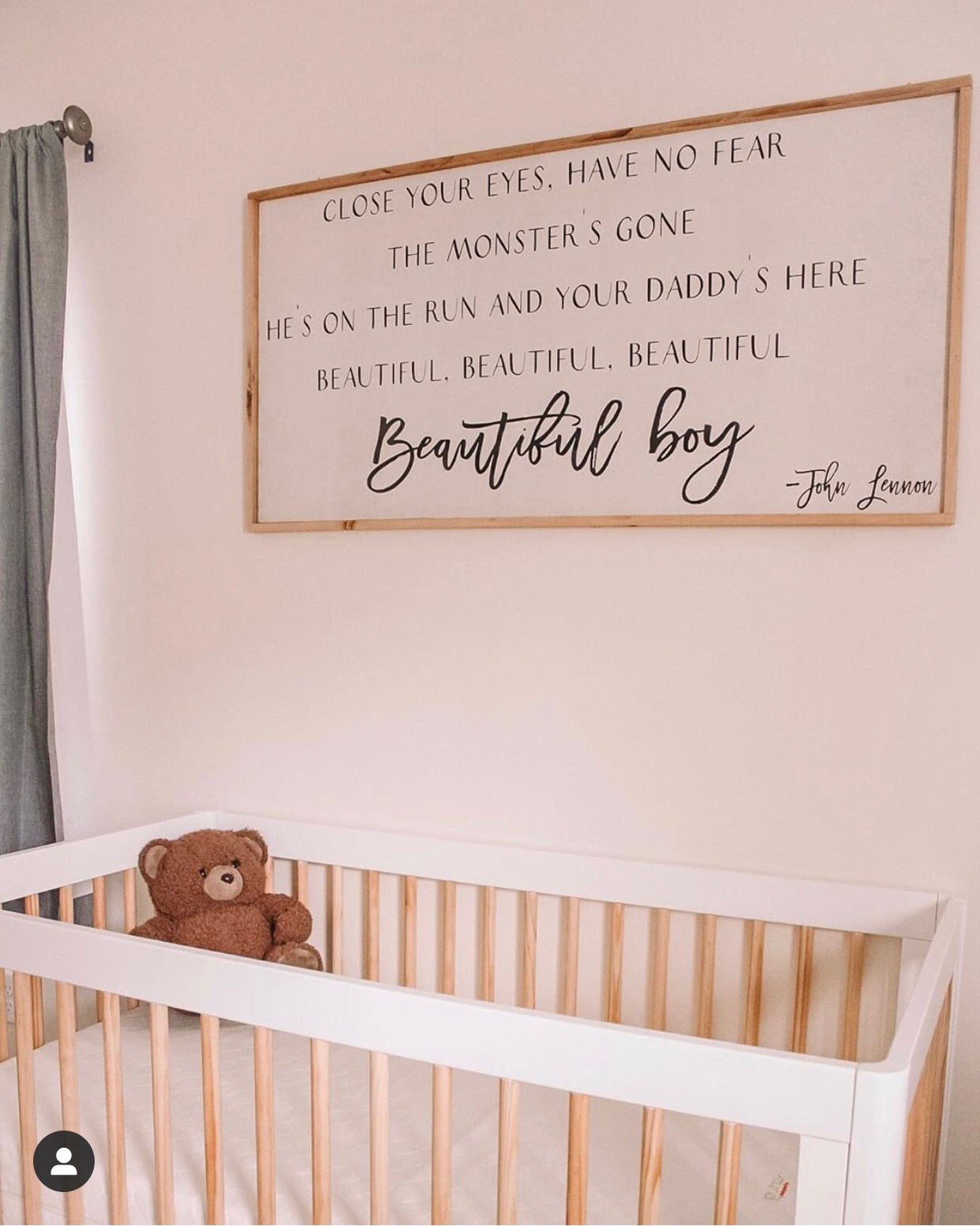 Nursery wall wood sign with motivational quote in framed tan border