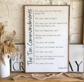 Framed Christian wall hanging with Ten Commandments scripture text