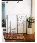 Wood-framed love quote sign set with cursive text