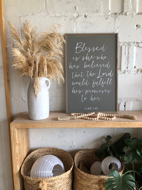 Framed scripture wall decor sign with handwritten-style quote and border