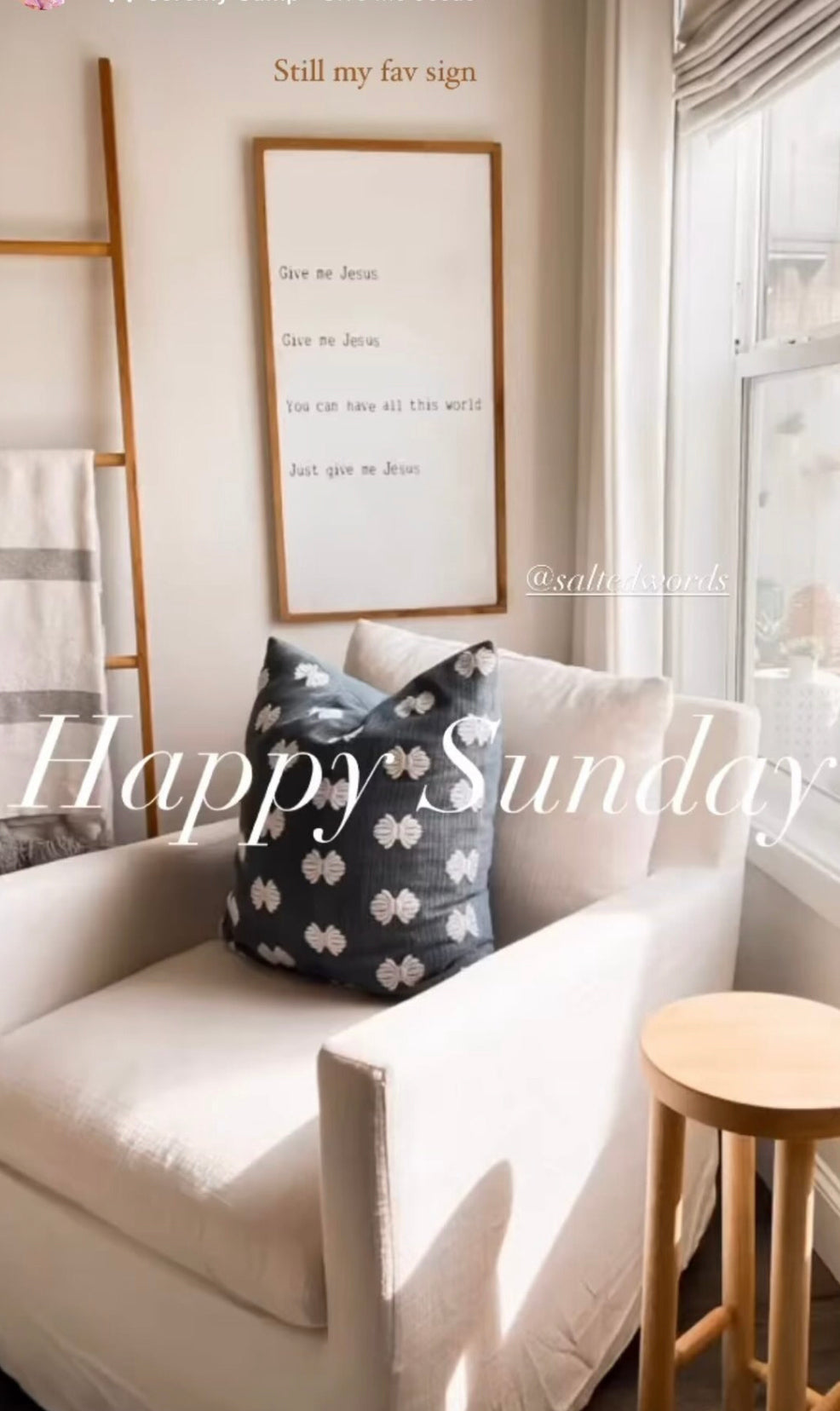 Minimalist wooden room decor sign with framed quote 'Give me Jesus' on a white background