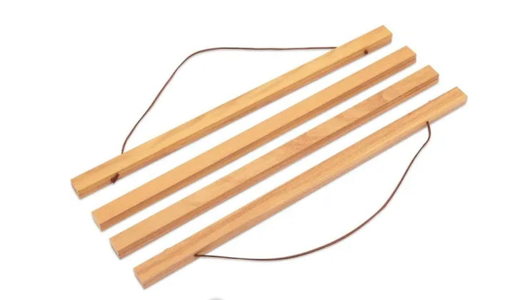 Framed wood wall hanging sign with hanging cord, light wood slats