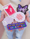 Assorted sticker pack with floral and 'We're in this together' blue banner