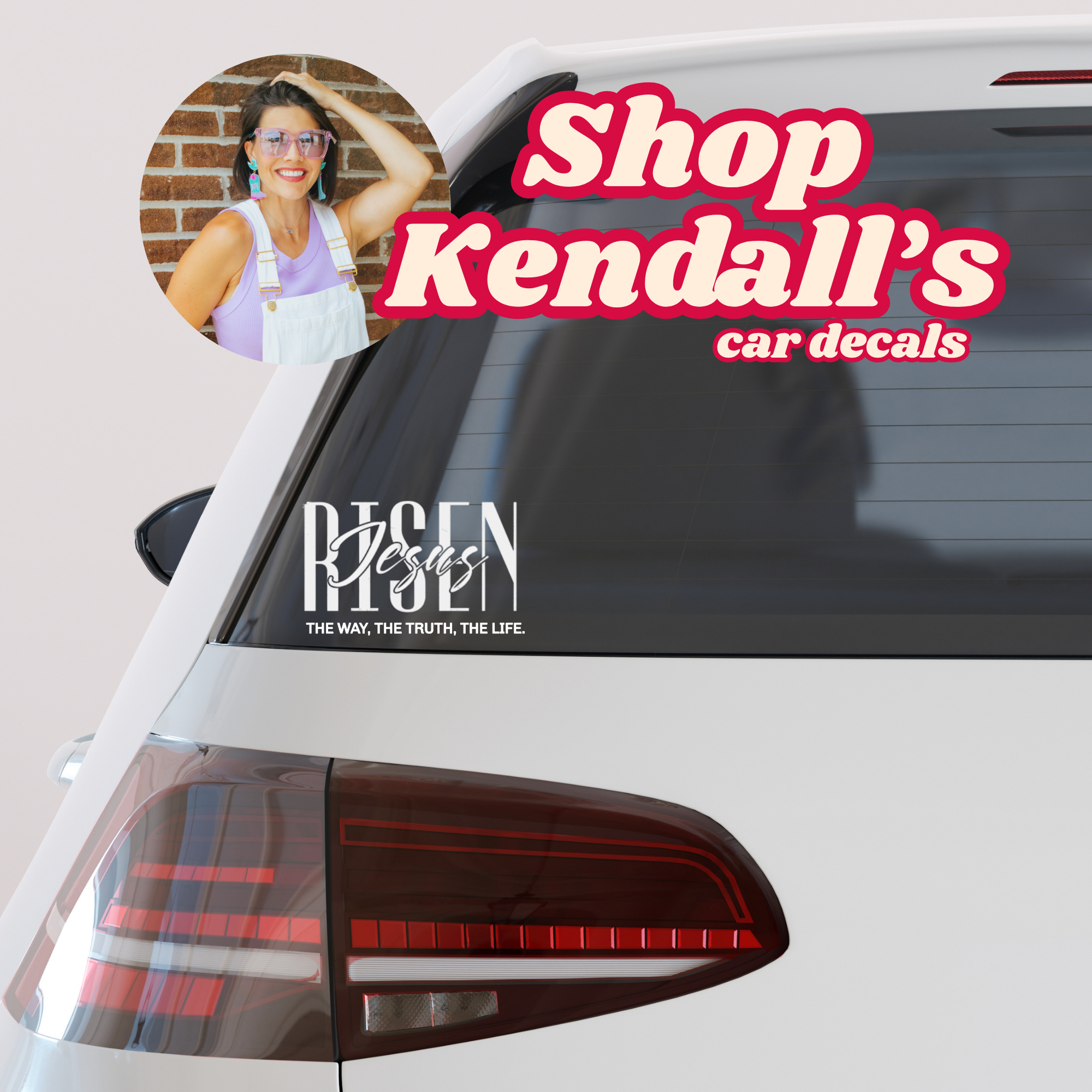 Jesus Risen car decal vinyl with dark lettering on car rear window