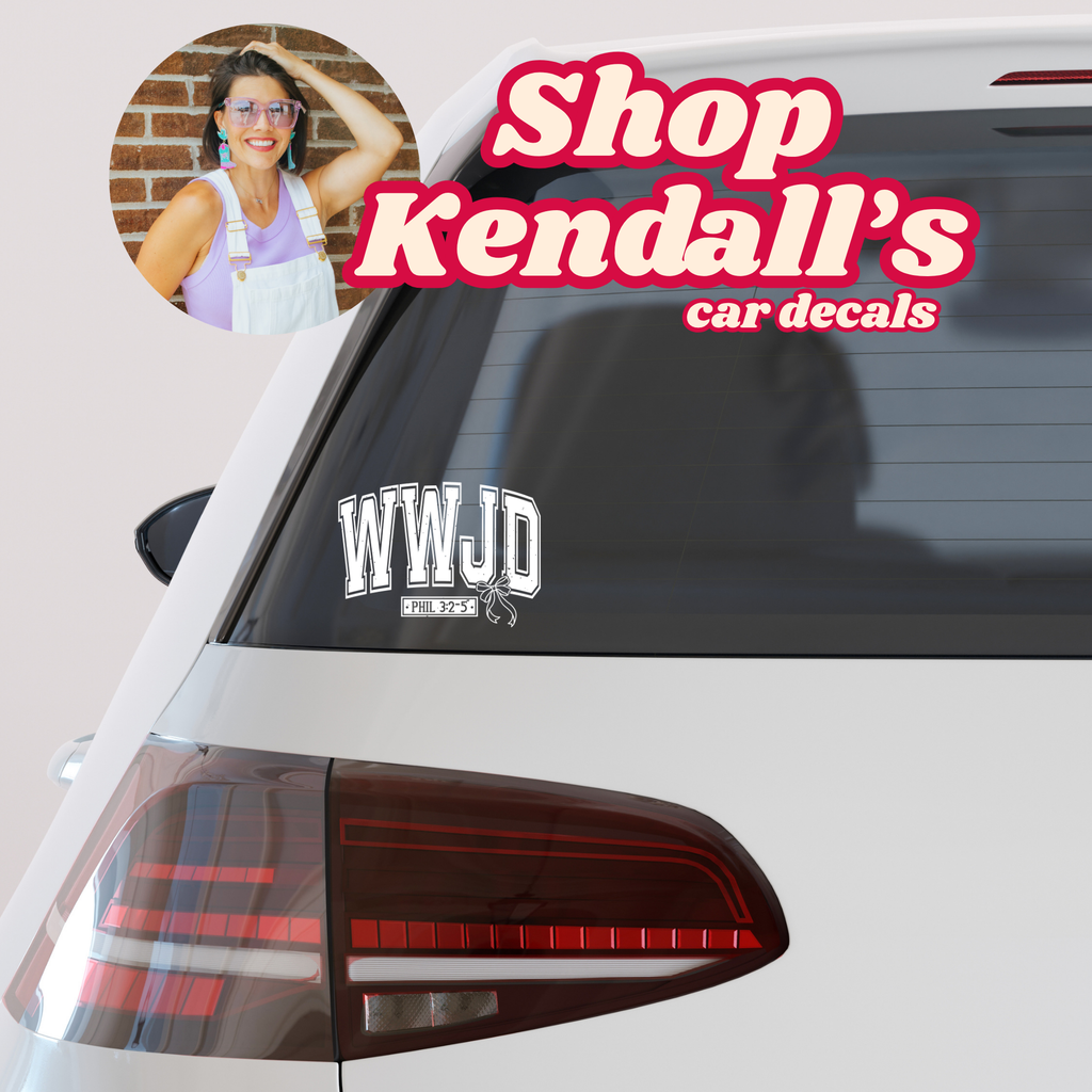 WWJD car vinyl decal with Philippians text on car rear window