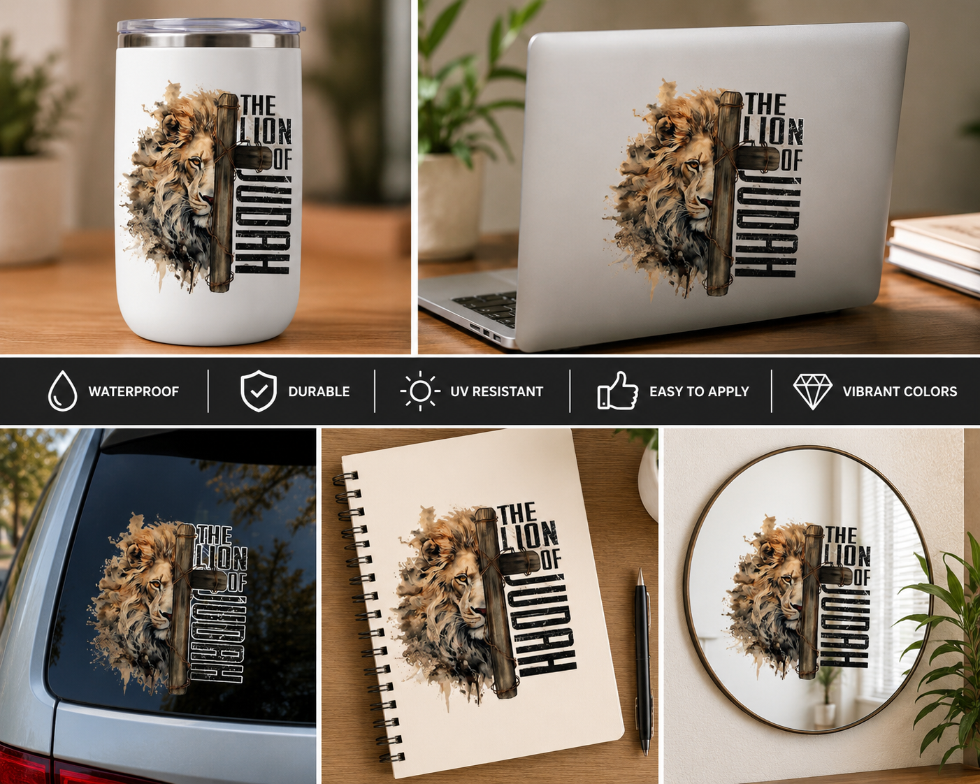 Lion of Judah lion-face UVDTF decal with 'The Lion of Judah' text