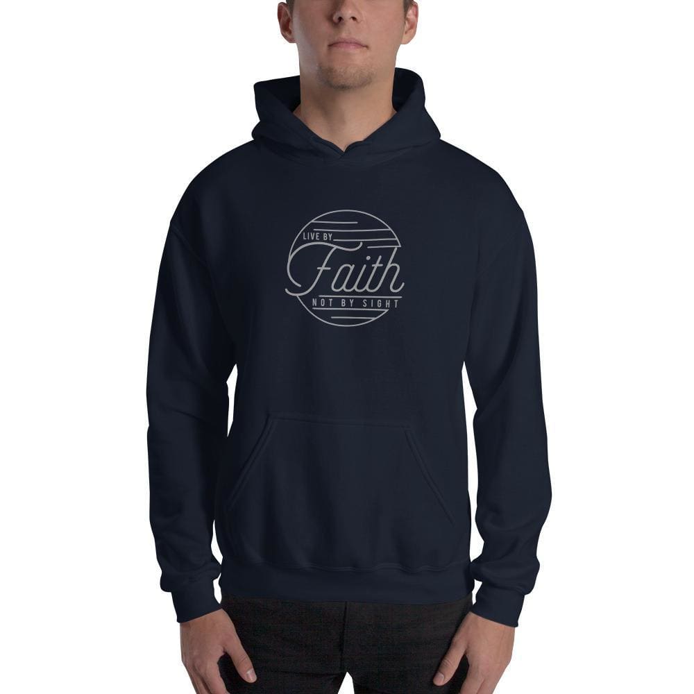 Navy Christian pullover hoodie with front faith logo