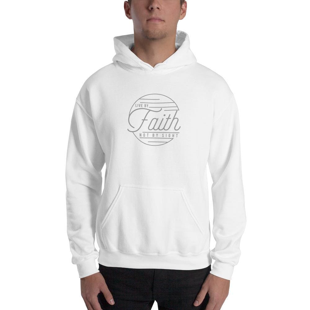 White Christian pullover hoodie with front faith logo