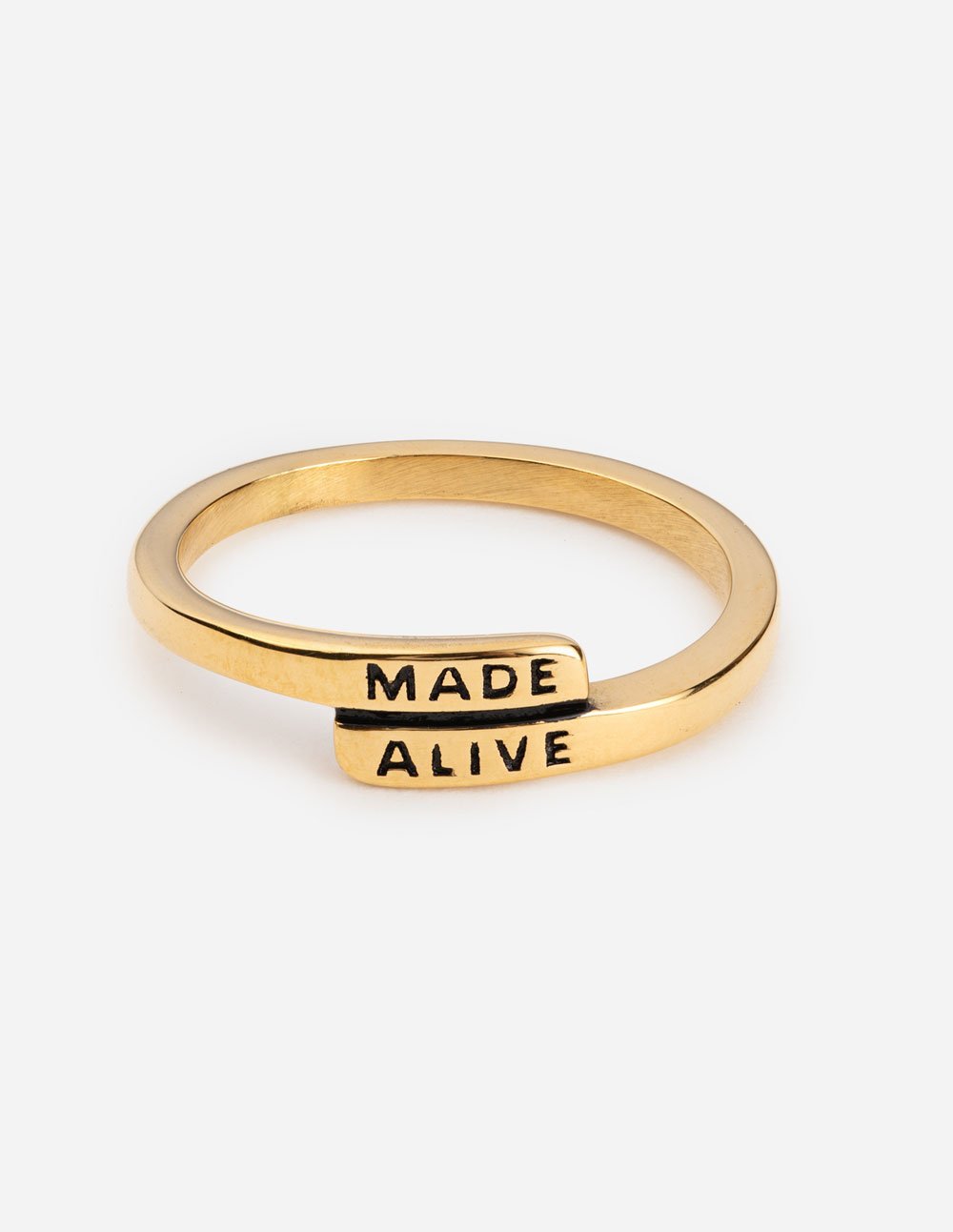 Gold ring with "MADE ALIVE" engraving