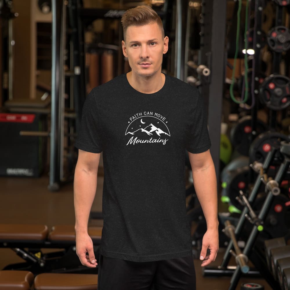 Men's black short-sleeve T-shirt with Faith can move mountains graphic