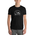 Men's black crew-neck T-shirt with circular faith and mountains graphic