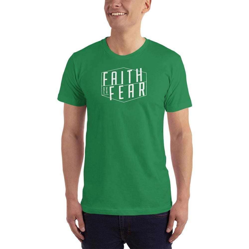 Men's crewneck faith over fear T-shirt, kelly green with white front graphic