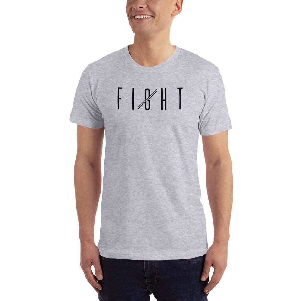 Men's heather grey crew-neck T-shirt with FIGHT graphic