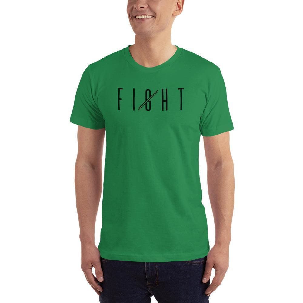 Men's Kelly green crew-neck T-shirt with FIGHT graphic