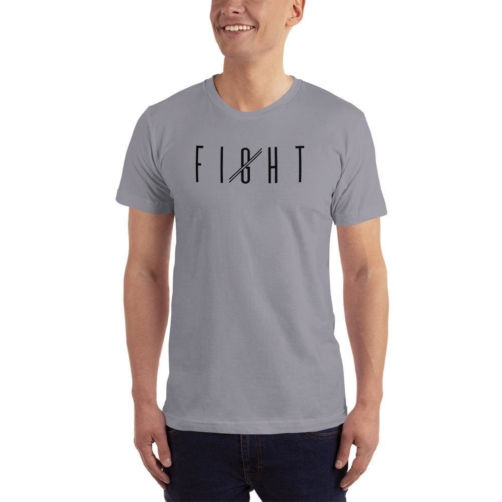 Men's slate crew-neck T-shirt with FIGHT graphic