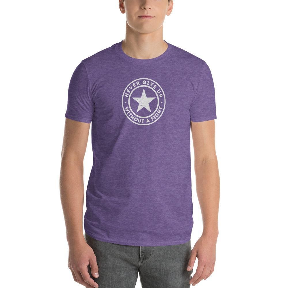 Men's purple heather graphic T-shirt with round chest logo