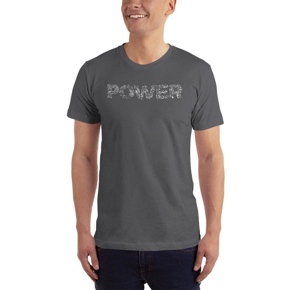 Men's power & grit t-shirt, dark gray crew neck with front graphic print