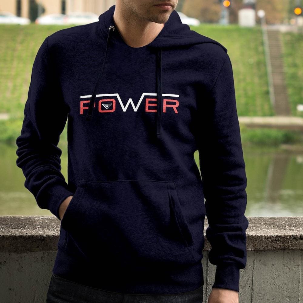 Men's power hooded sweatshirt, navy with kangaroo pocket and chest Power logo