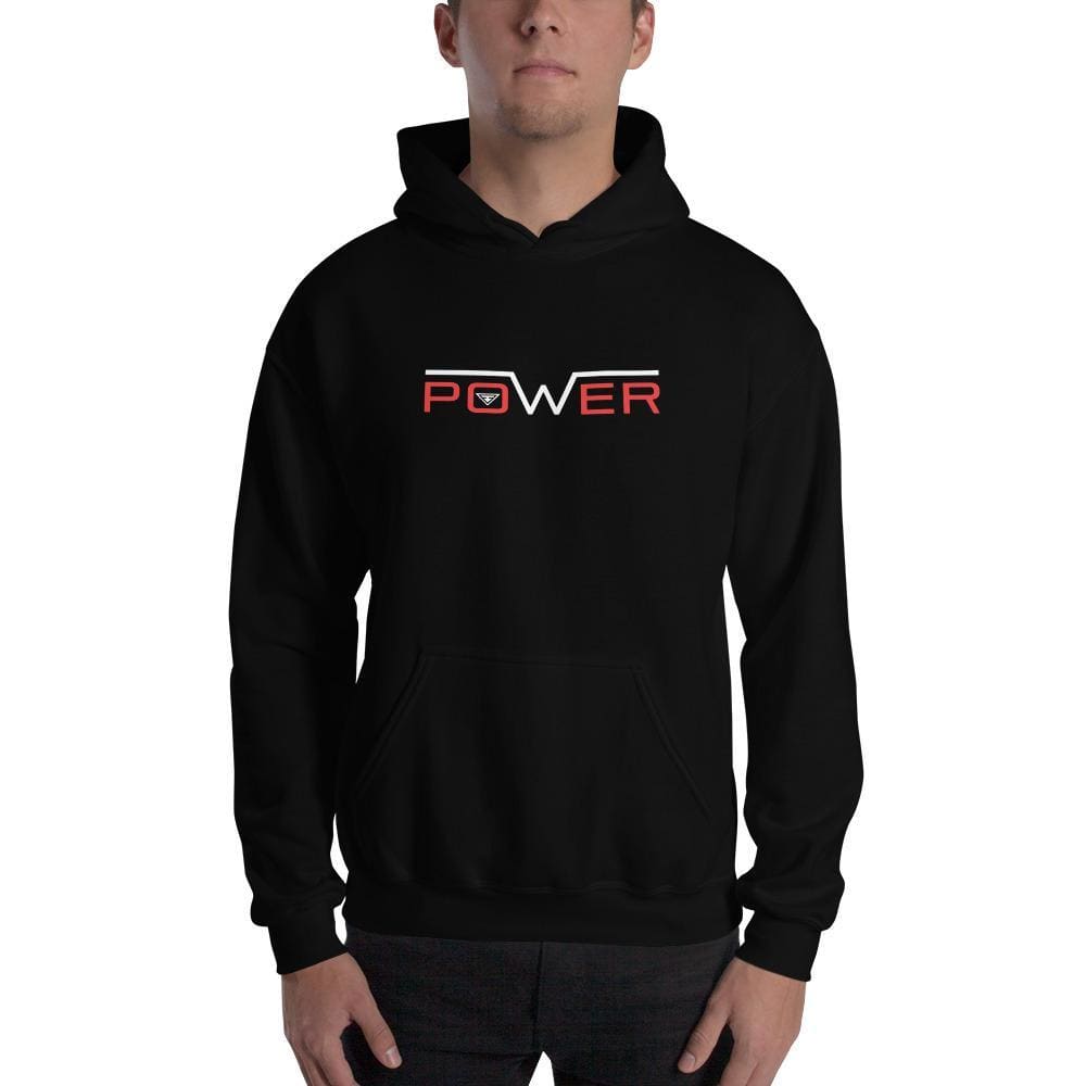 Men's power hooded sweatshirt, black with front pouch pocket and Power logo
