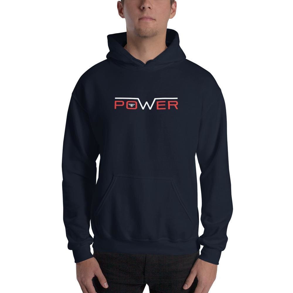 Men's power hooded sweatshirt, navy with front pouch pocket and Power logo