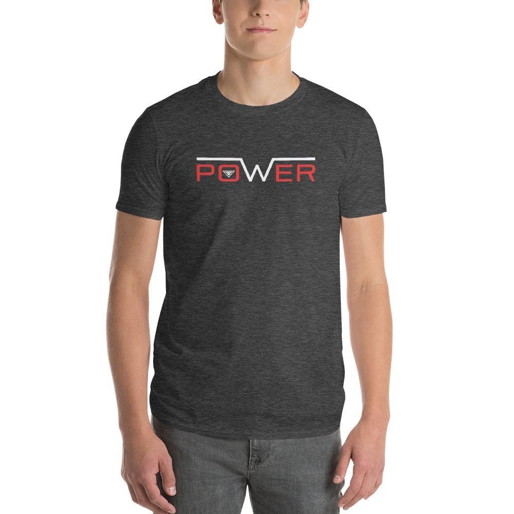 Power logo T-shirt, heather dark grey crew neck short sleeve