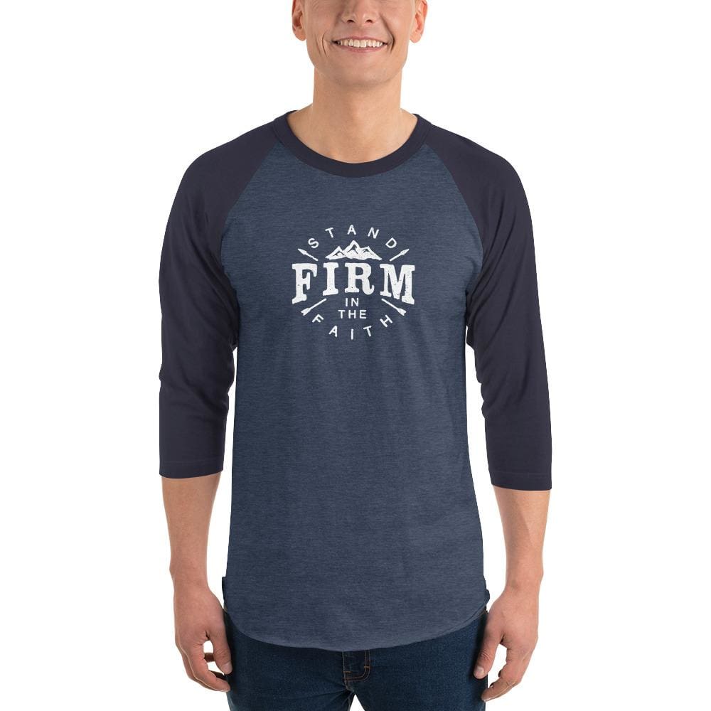 Men's raglan 3/4 sleeve T-shirt in dark blue with 'Firm' front print