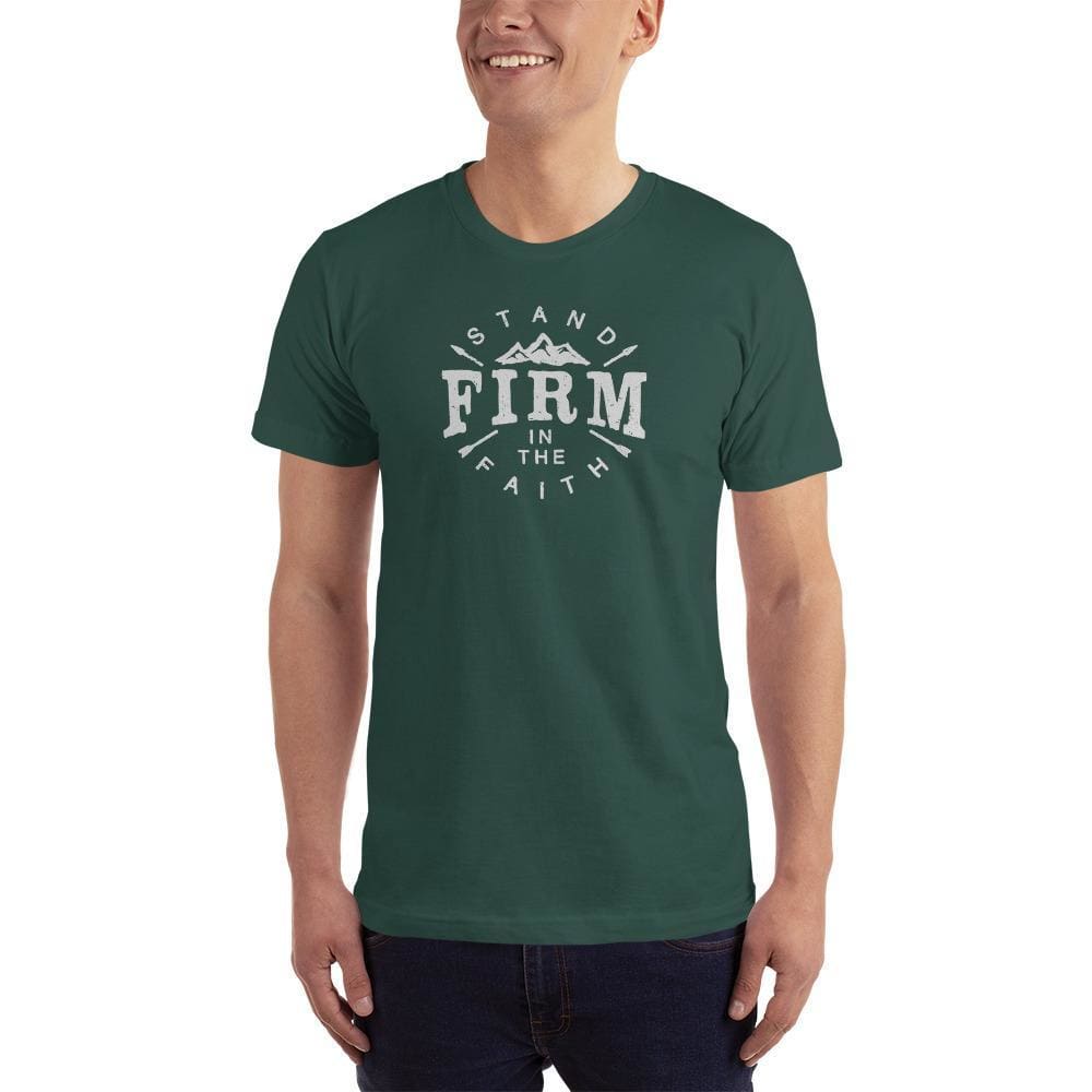 Men's green graphic faith t-shirt, crew neck, short sleeves with Firm logo