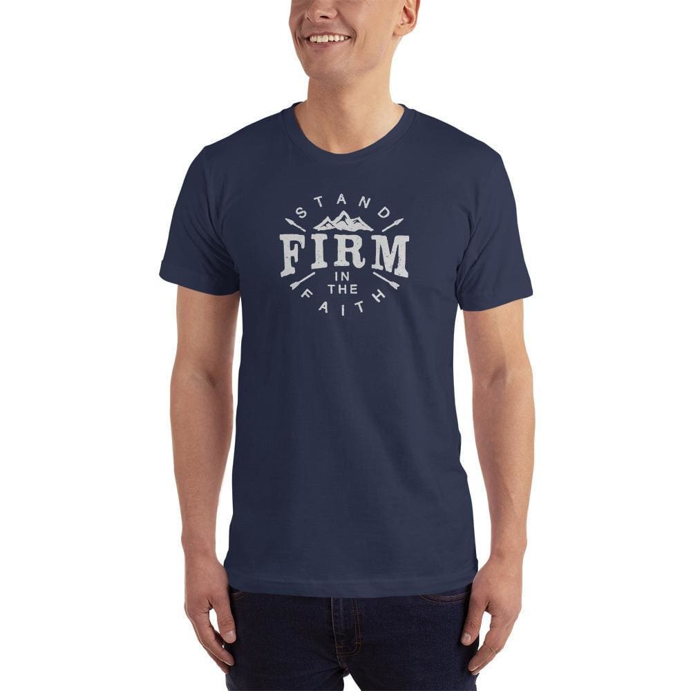 Men's navy graphic faith t-shirt, crew neck, short sleeves with Firm logo