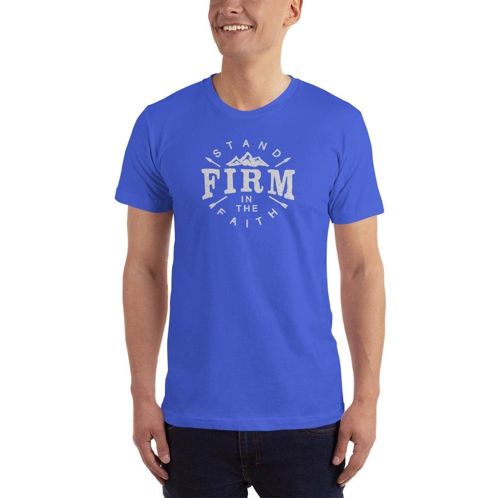 Men's royal blue graphic faith t-shirt, crew neck, short sleeves with Firm logo