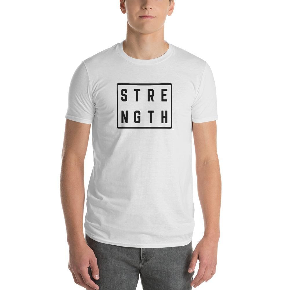 Men's strength square graphic tee, white crew neck
