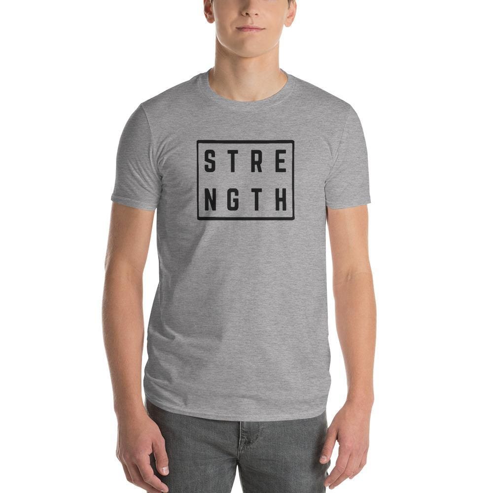 Men's strength square graphic tee, heather grey crew neck