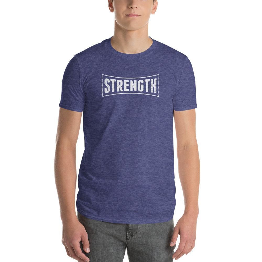 Men's strength T-shirt in heather blue with STRENGTH chest graphic