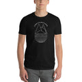 Men's black t-shirt with triangular graphic and striped wave print