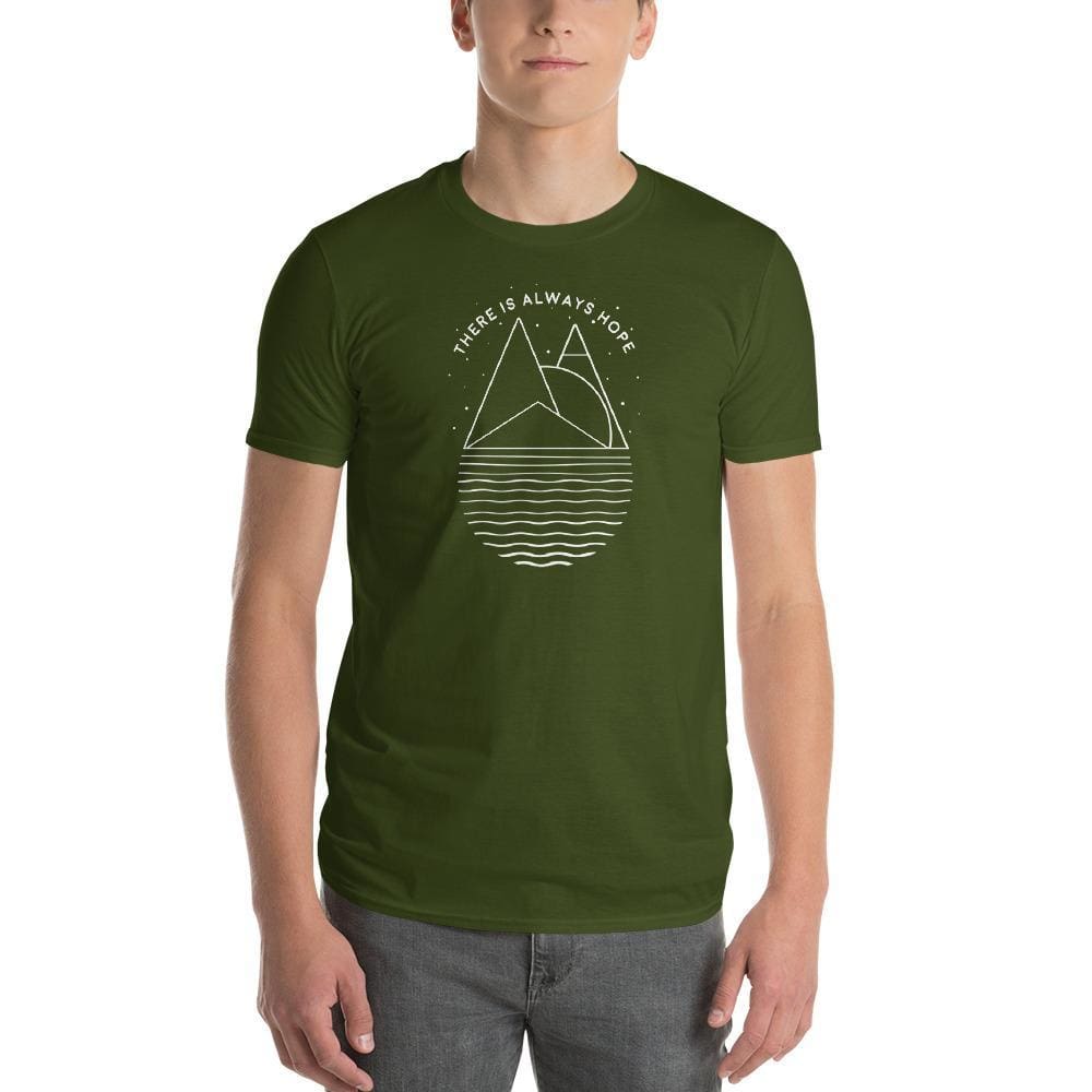 Men's city green t-shirt with triangular graphic and striped wave print
