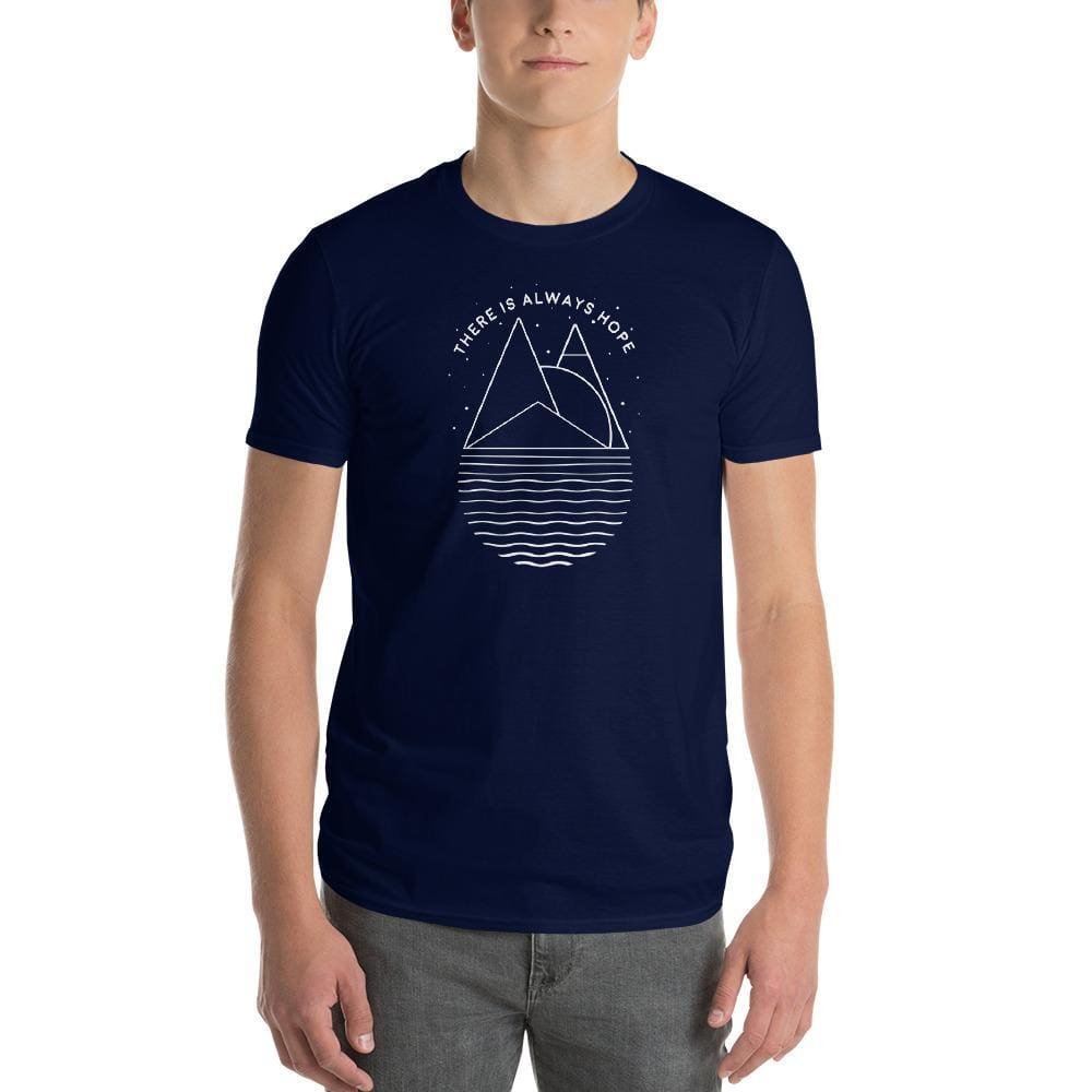 Men's navy t-shirt with triangular graphic and striped wave print