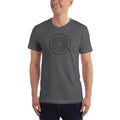 Men's dark gray Christian T-shirt with circular geometric faith graphic