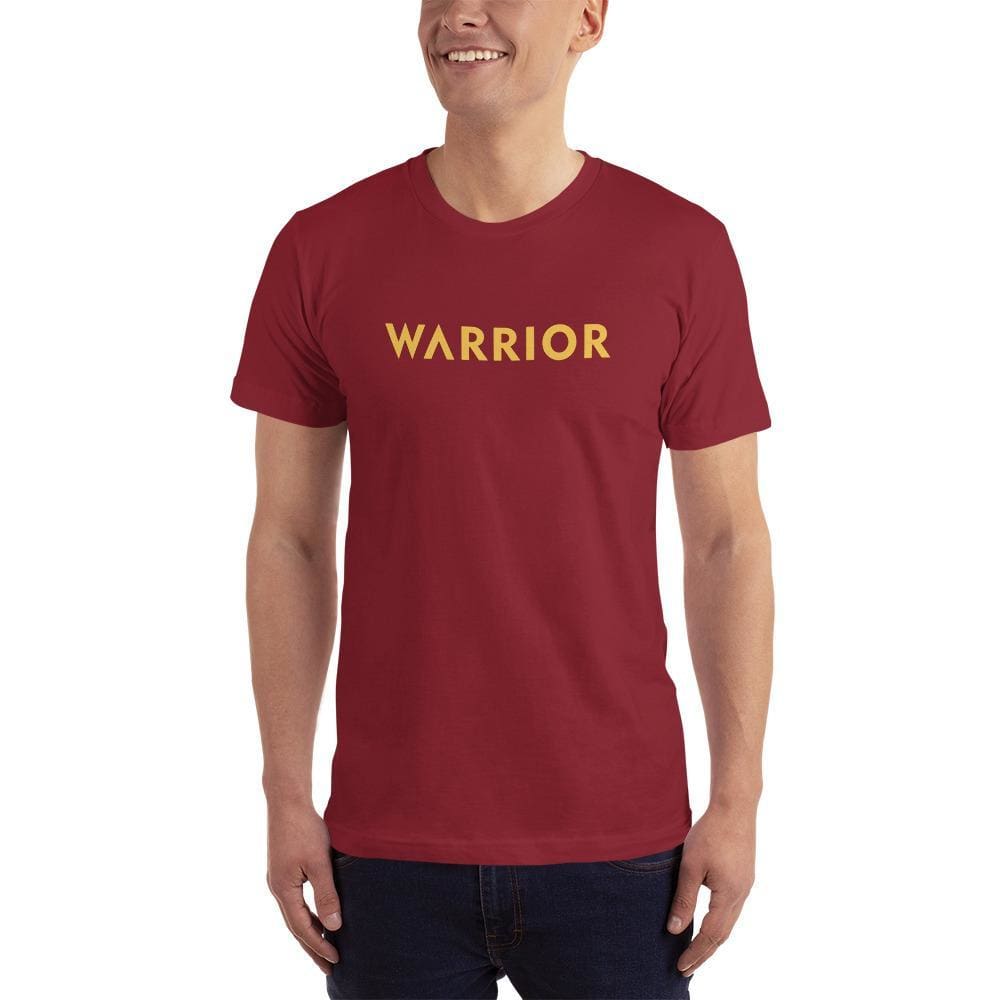 Men's warrior short-sleeve T-shirt in cranberry with yellow WARRIOR print