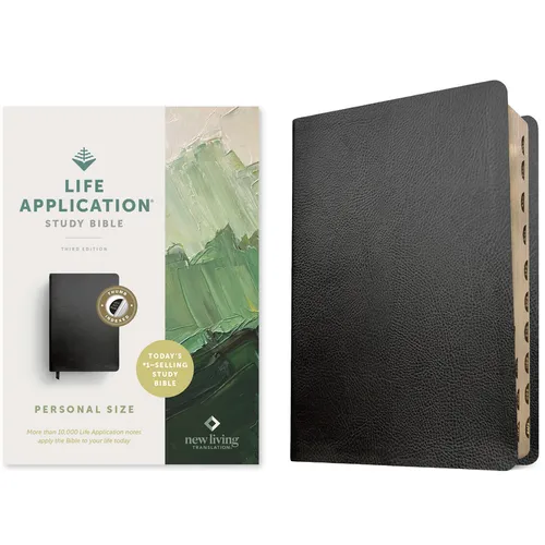 Personal-size study Bible in black bonded leather with indexed edge