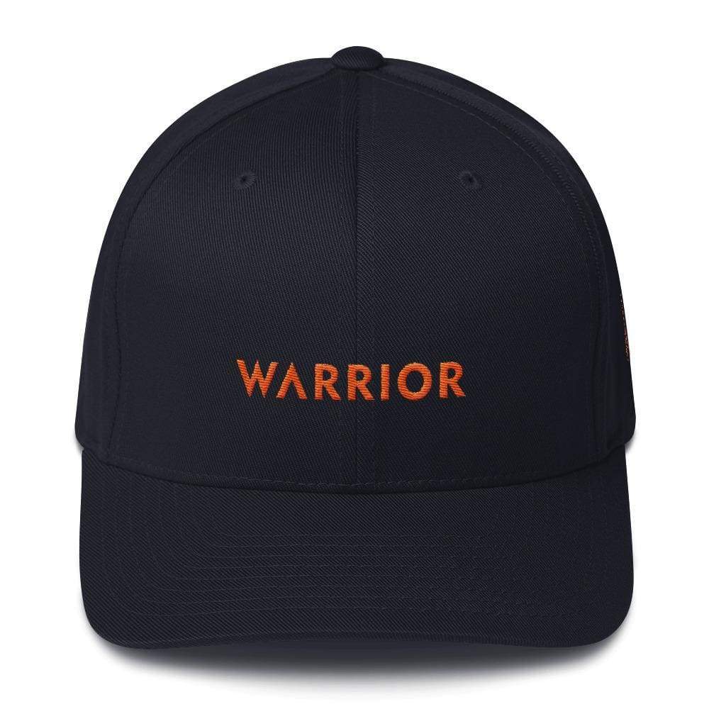 Dark navy cap with orange "WARRIOR" text on the front panel
