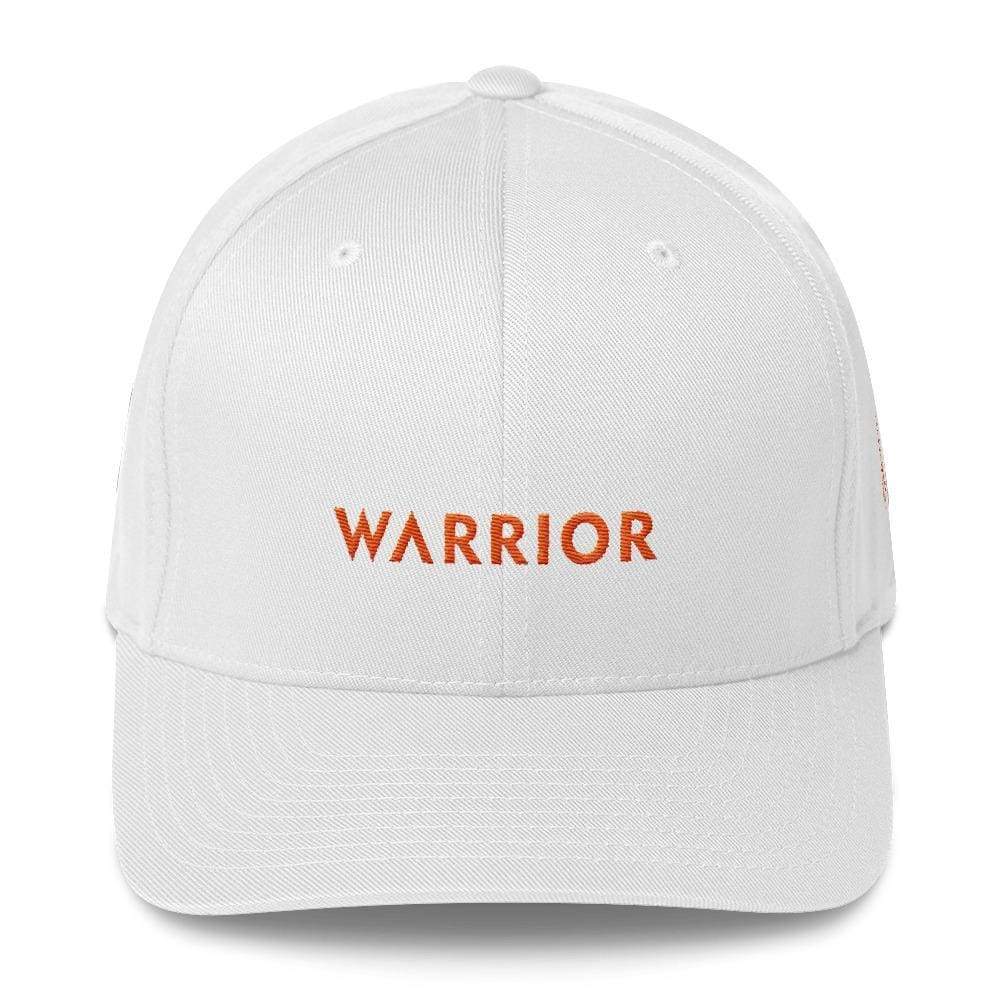 White cap with orange "WARRIOR" text on the front panel