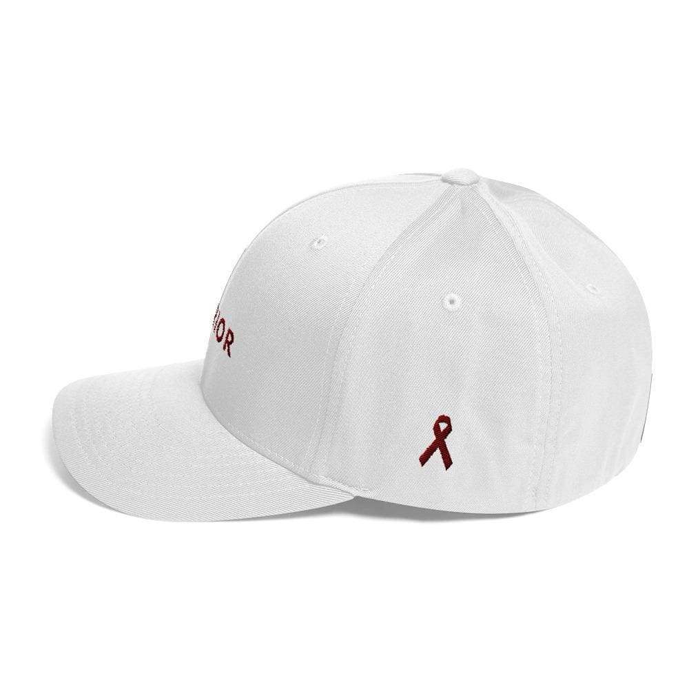 White fitted twill cap with small red awareness ribbon emblem