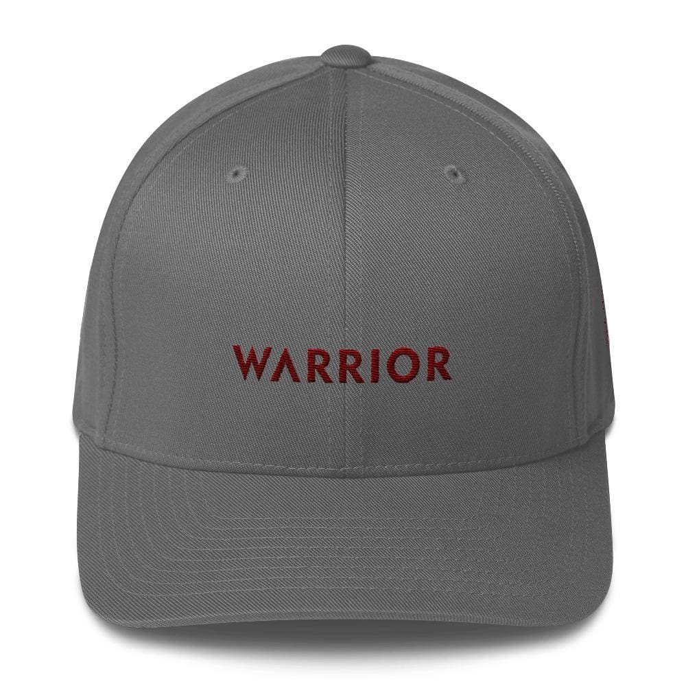 Dark gray fitted twill hat with raised “WARRIOR” lettering