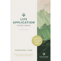 Personal size study Bible softcover with green cover graphic and Life Application text