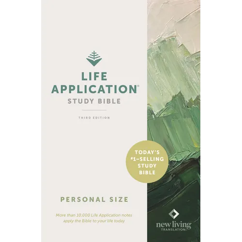 Personal size study Bible softcover with green cover graphic and Life Application text